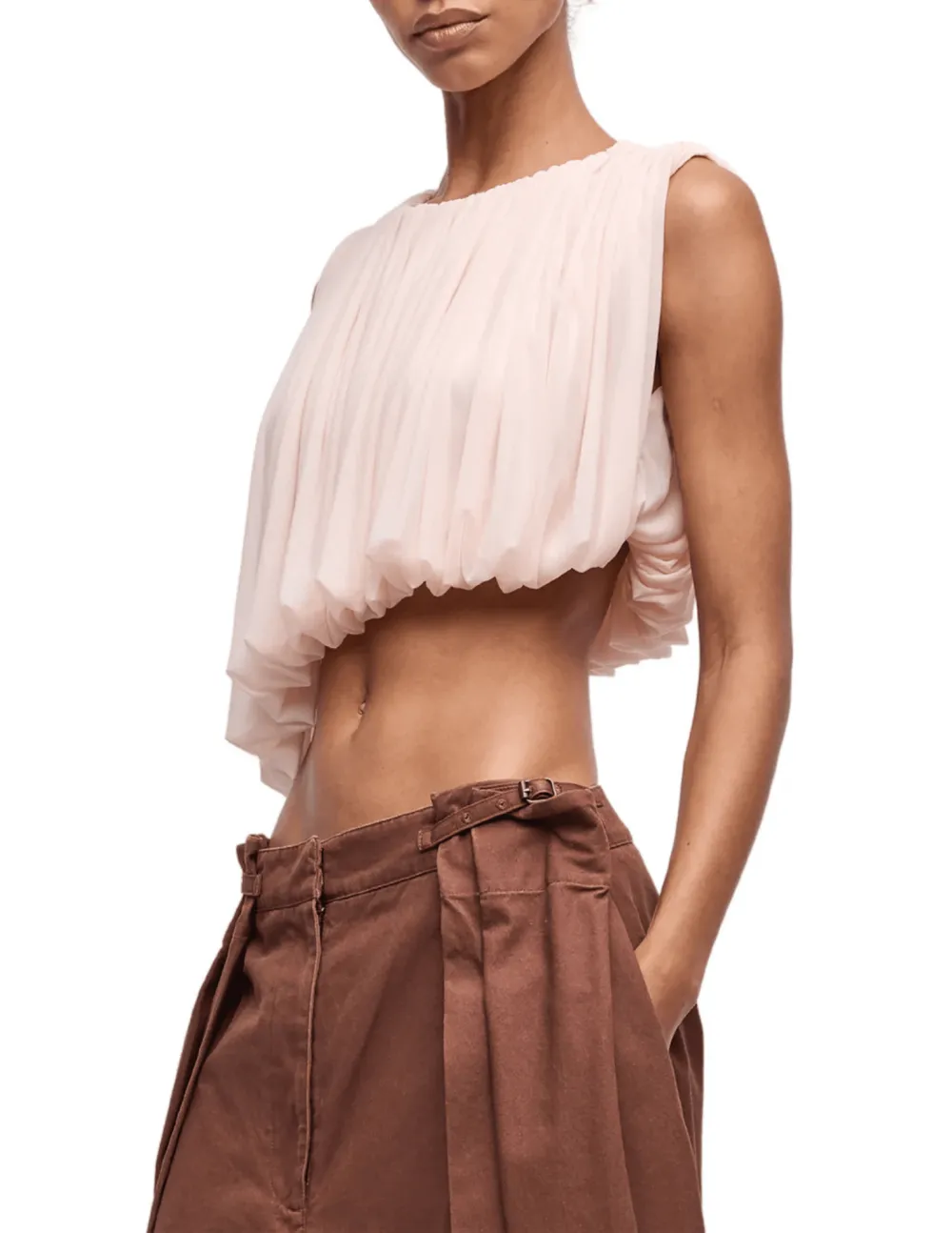 Draped Cropped Sleeveless Tank Top