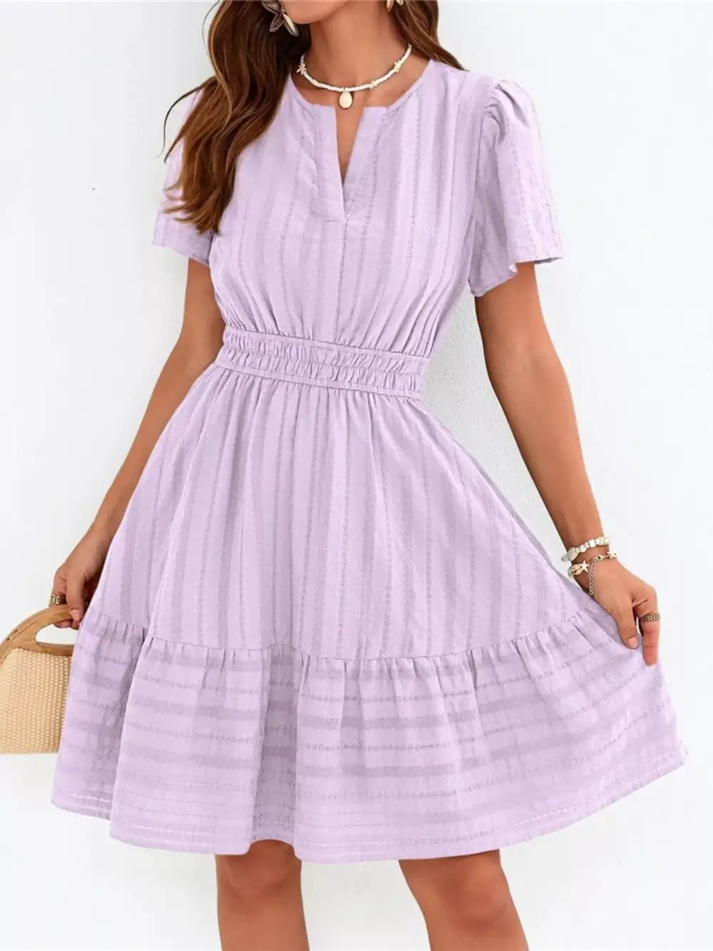 Tiered Smocked Short Sleeve Casual Dress