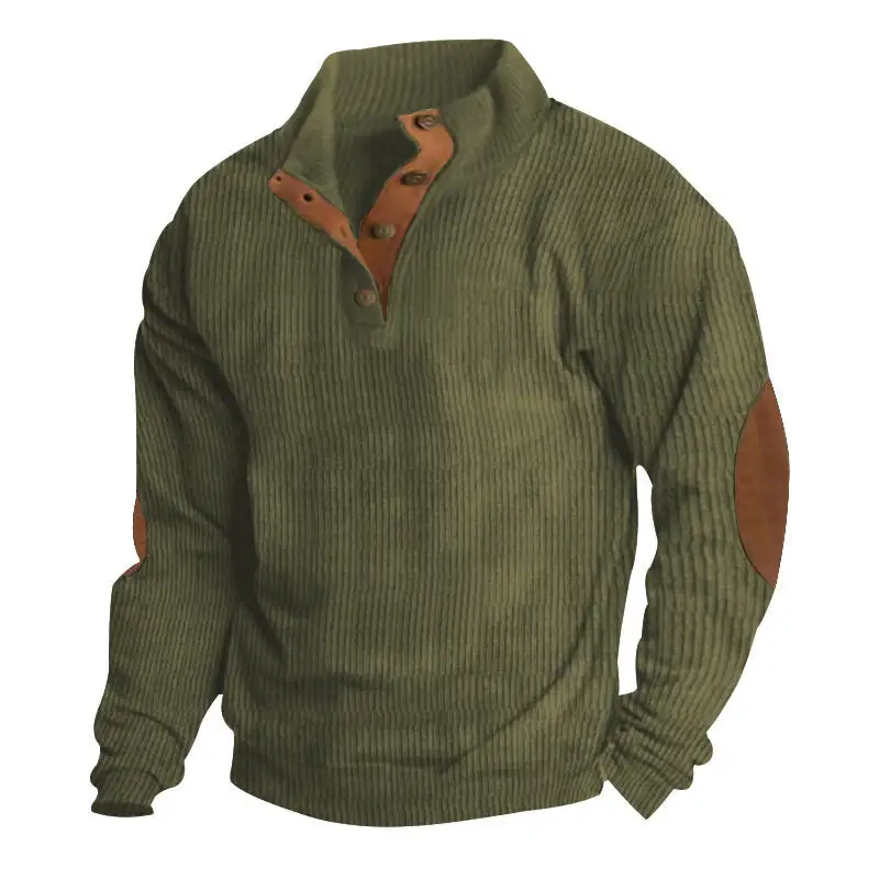 Easy-Wear Corduroy Hoodie With Long Sleeves And Stand Collar