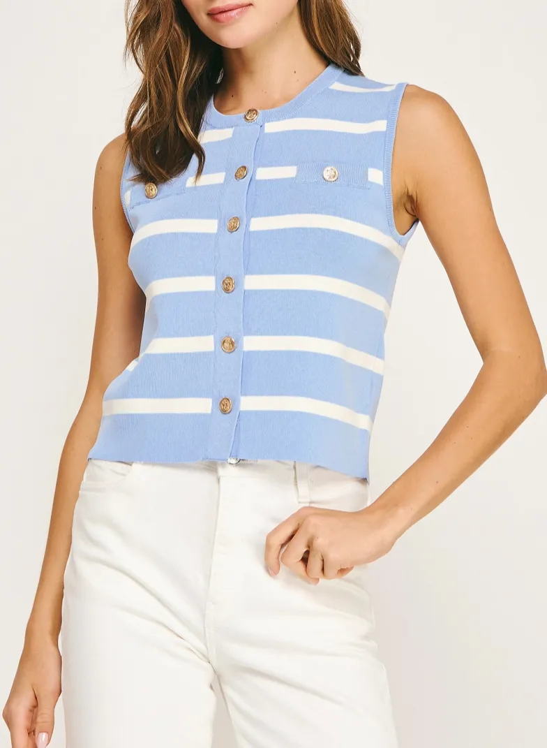Periwinkle Blue Striped Button Vest Top