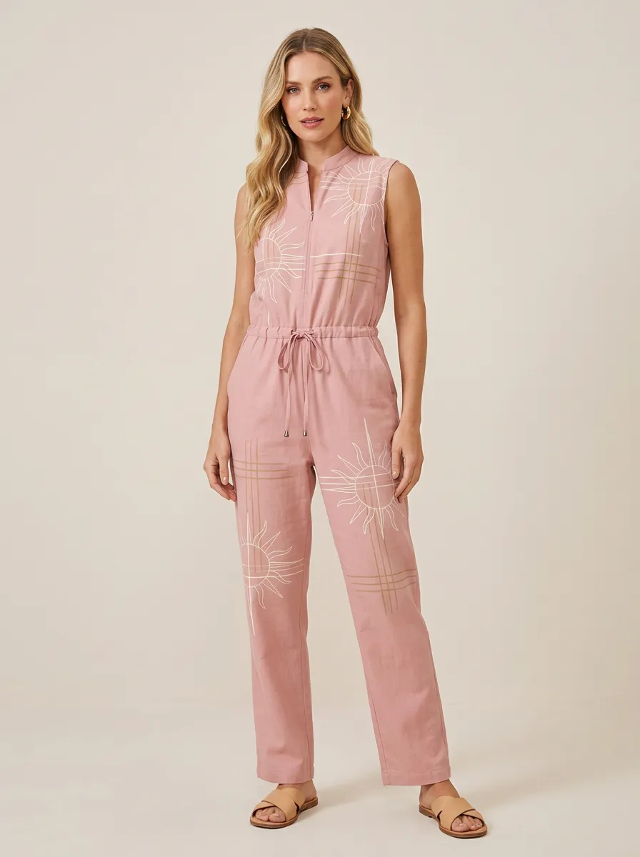 Women's Drawstring Graphic Jumpsuit