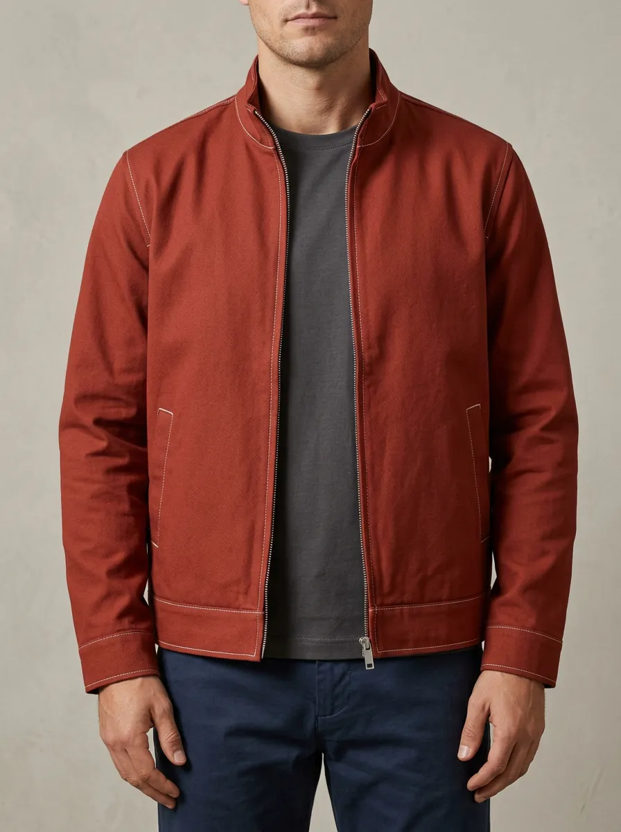 Contrast Stitching Zip Jacket