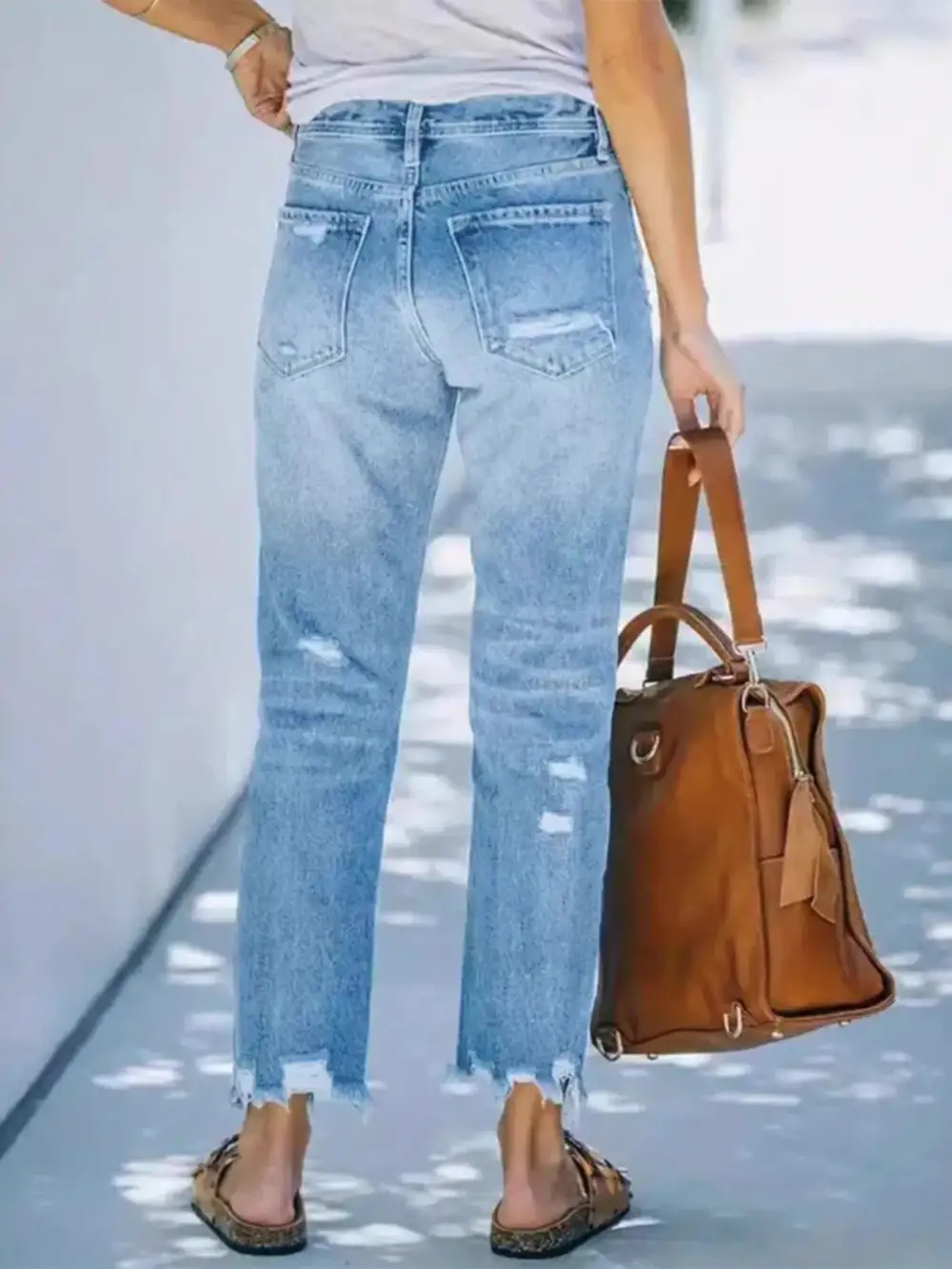 Soft Straight Leg Distressed Denim Jeans