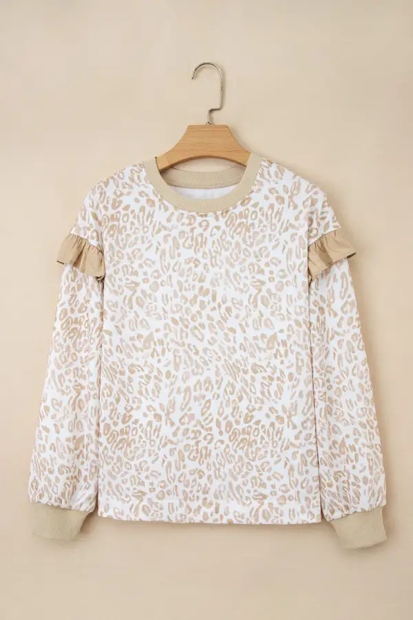 Leopard Print Ribbed Crewneck Sweatshirt