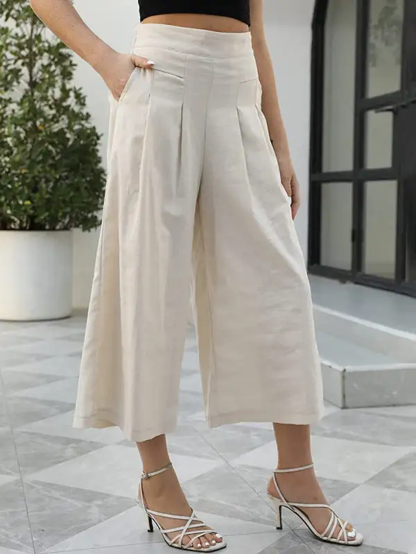 Woven Racer Pleated Shaped Cropped Wide Pants