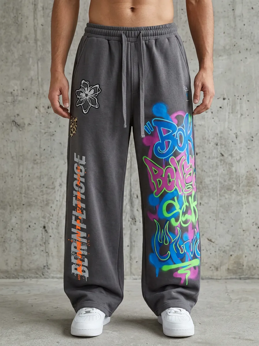 Unisex Relaxed Streetwear Graffiti Floral Sweatpants