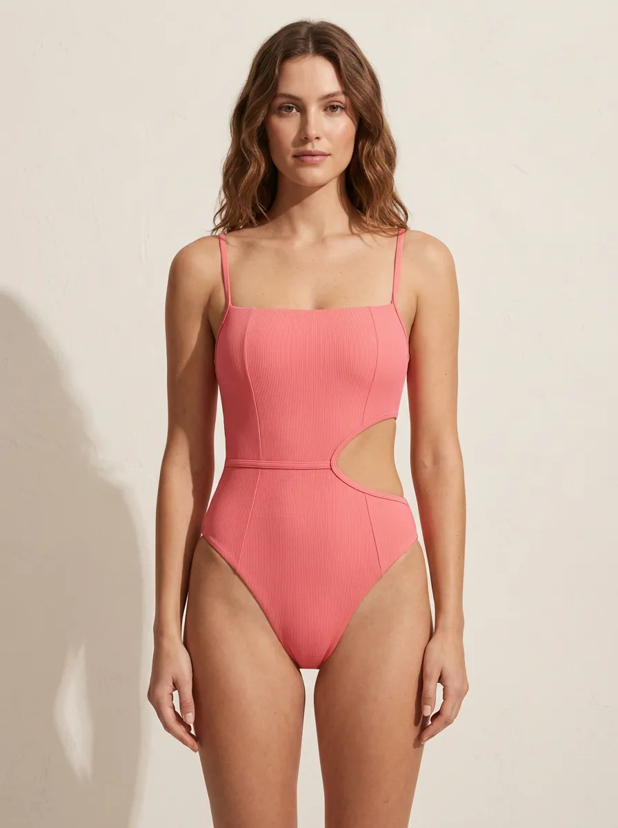 Women's Modern Spaghetti-Strap Ribbed One-Piece Swimsuit