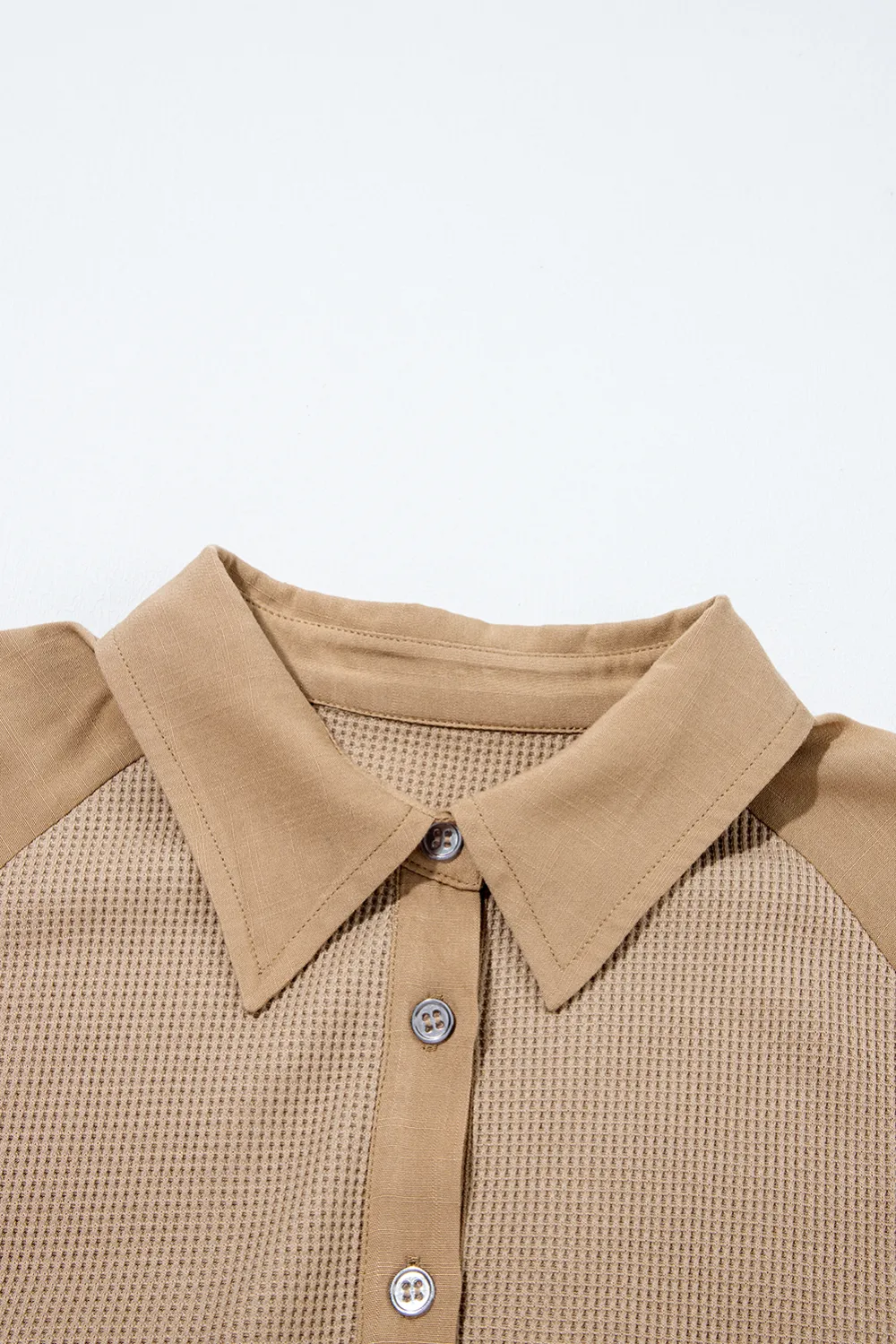Light Beige Waffle Patchwork Button Shirt