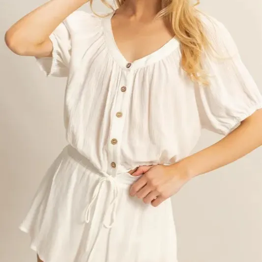 Drawstring Hem Short Sleeve Top and Skort Set