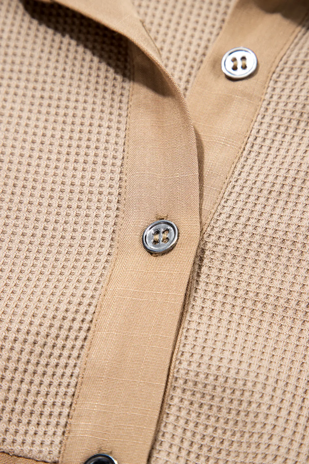 Light Beige Waffle Patchwork Button Shirt