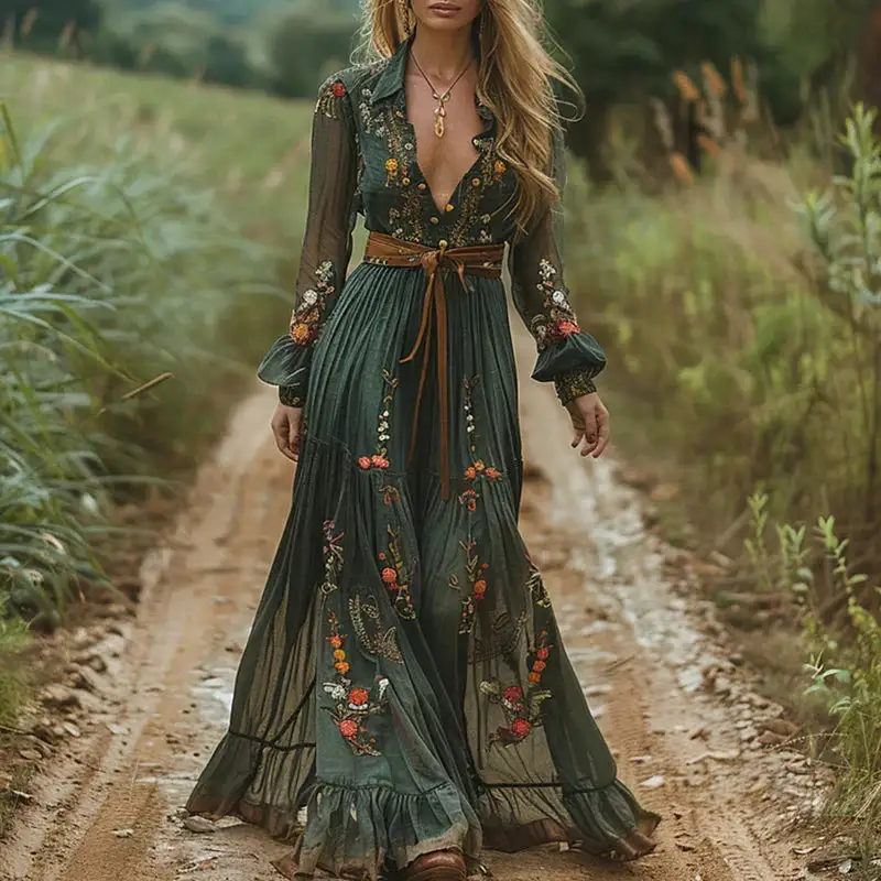  Boho V Neck Maxi Dress