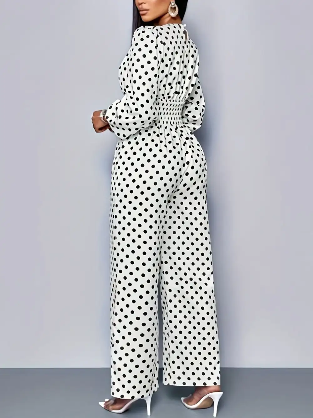Polka Dot Long Sleeve Wide Leg Jumpsuit