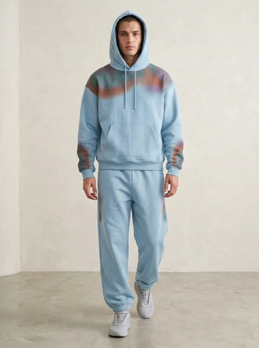 Men's Streetwear Urban Style Spray Paint Printed Hoodie Sweatpants Set
