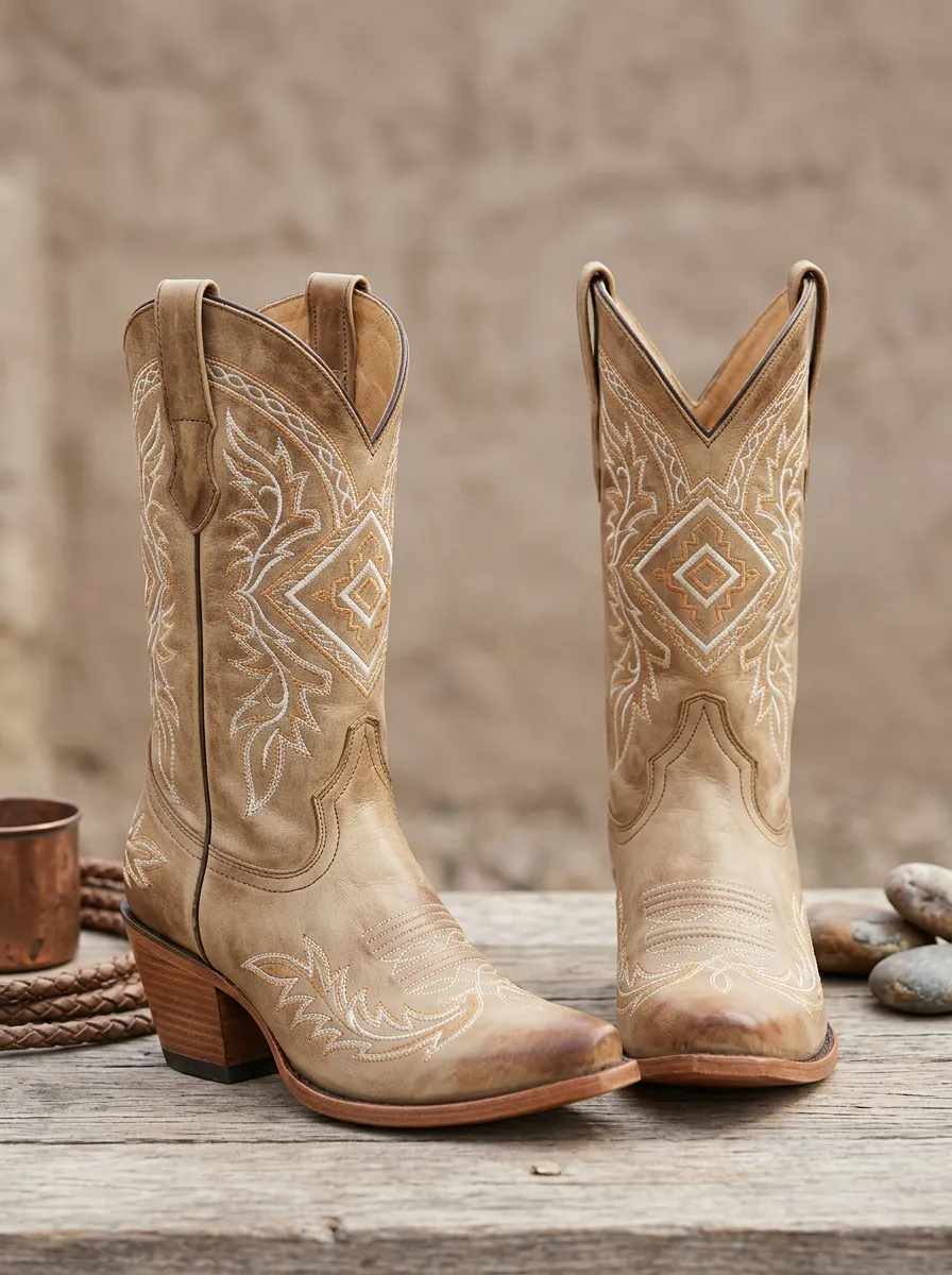Unisex Trail-Inspired Western Cowboy Geometric Embroidered Printed Boots