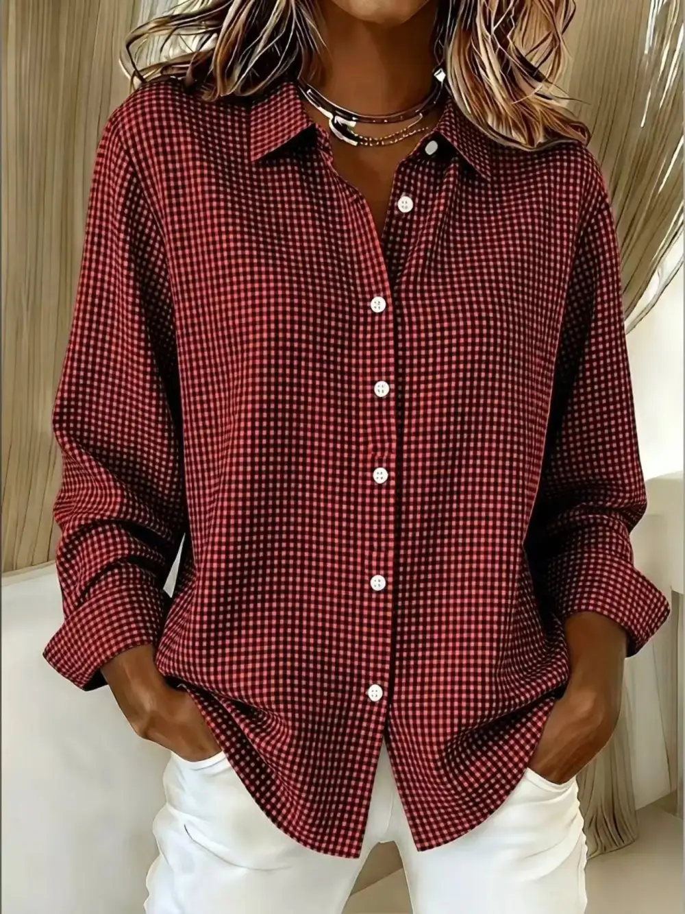 Button-up Long Sleeve Plaid Shirt