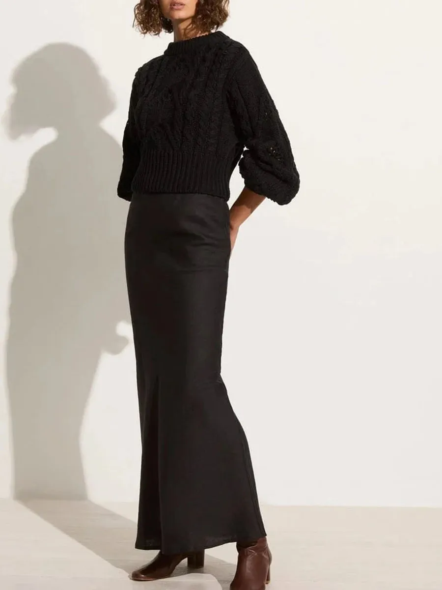 Casual Style Cotton Knit Black Jumper