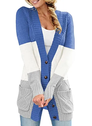 Women Open Front Cardigan Sweater Button Down Knit Sweater Coat