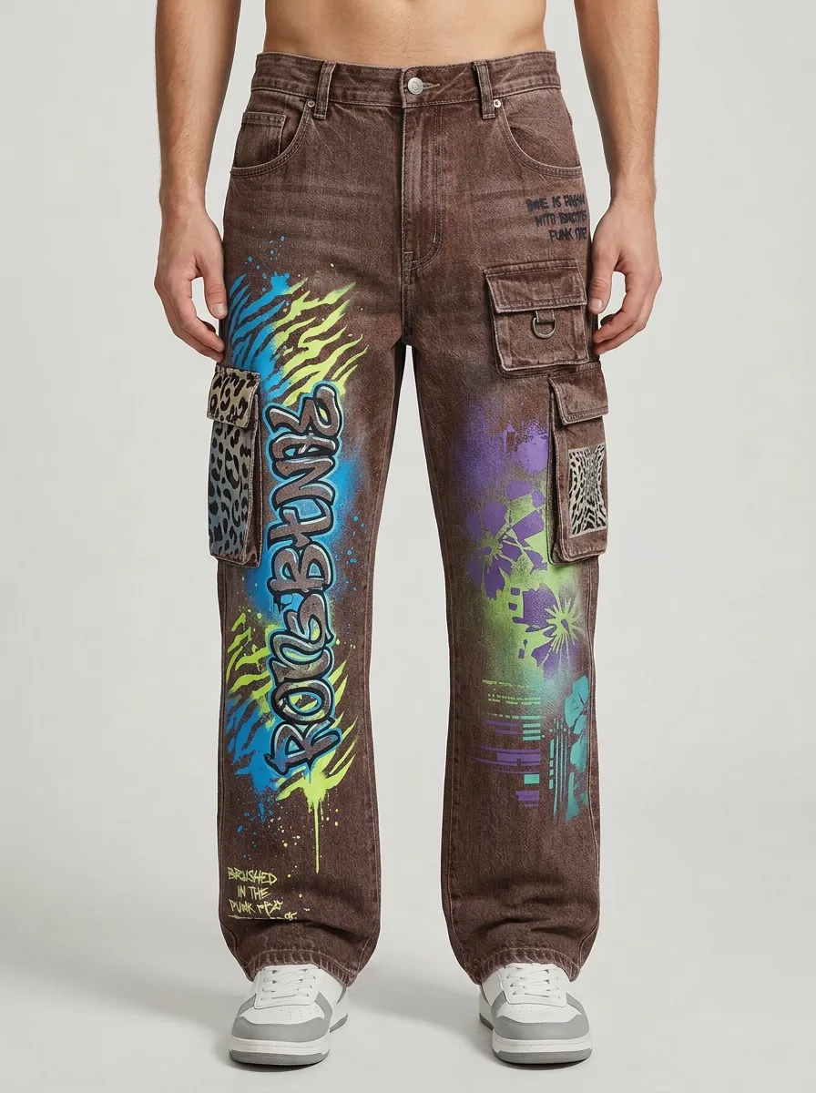 Men's Streetwear Graffiti Animal Print Contemporary Graphic Cargo Jeans