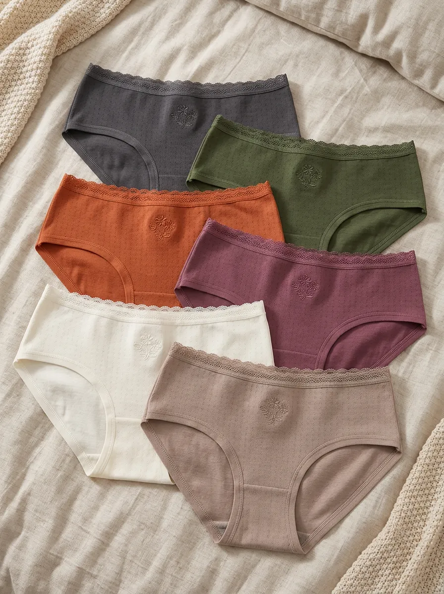 Women's Floral Embroidered Lace Trim Cotton Panties Set