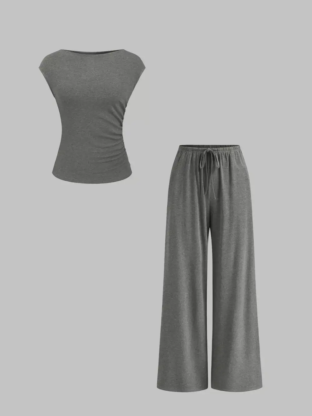 Casual Solid Color Top and Wide Leg Pants Set