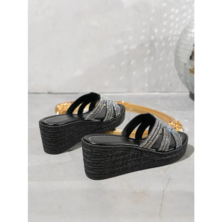Rhinestone Embellished Open Toe Wedge Sandals