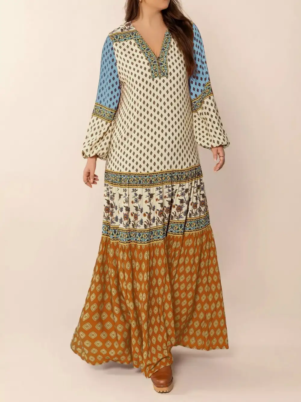 Comfort Fit Printed Long Sleeve Maxi Dress