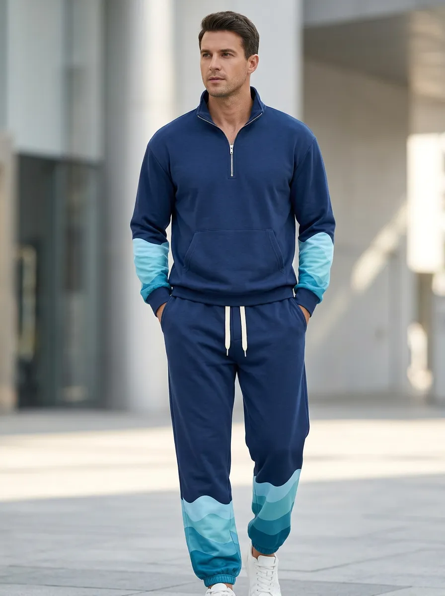 Men's Ocean Wave Pattern Print Jogger Set