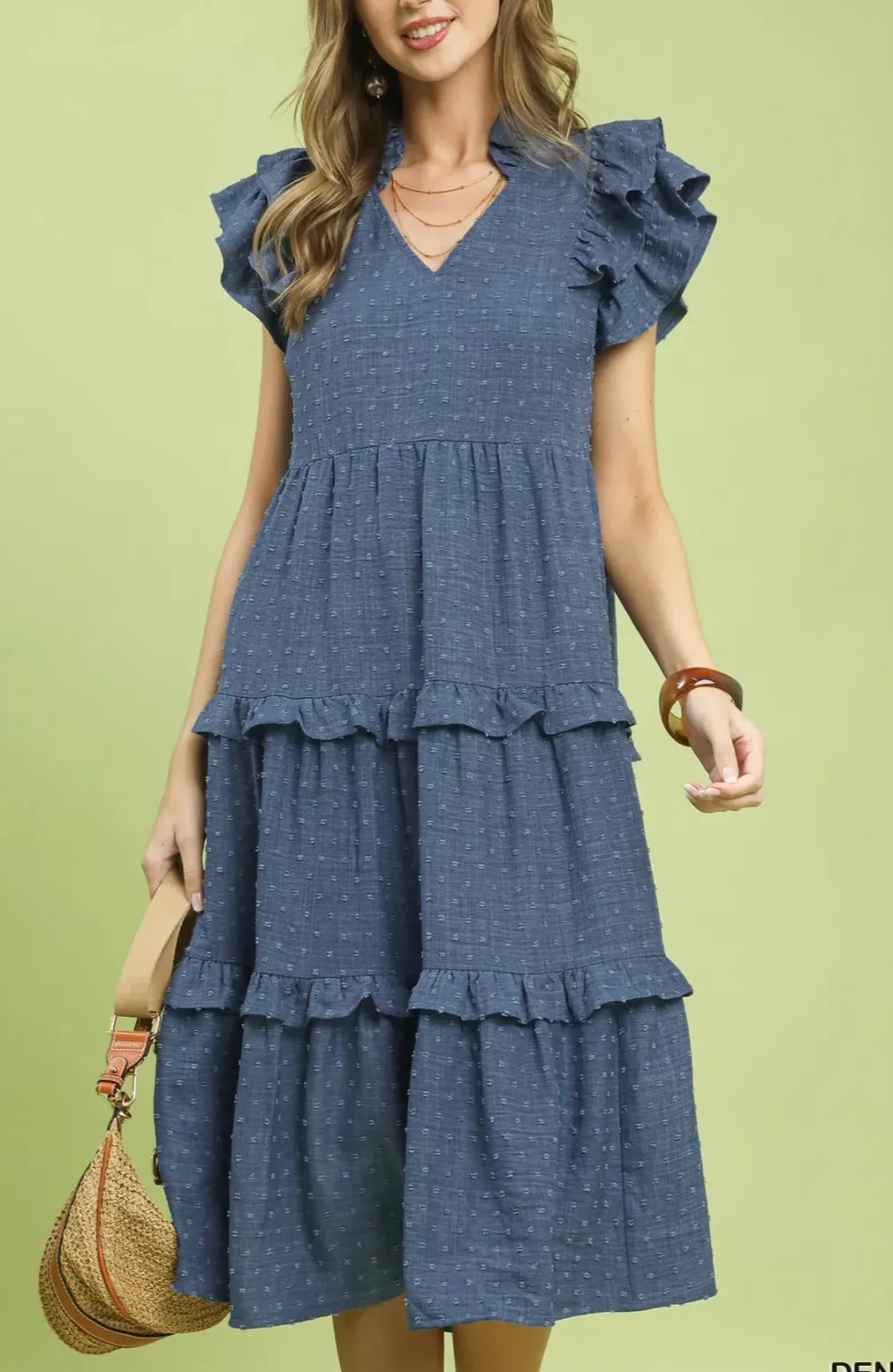 Swiss Dot Ruffle Sleeve Tiered Midi Dress