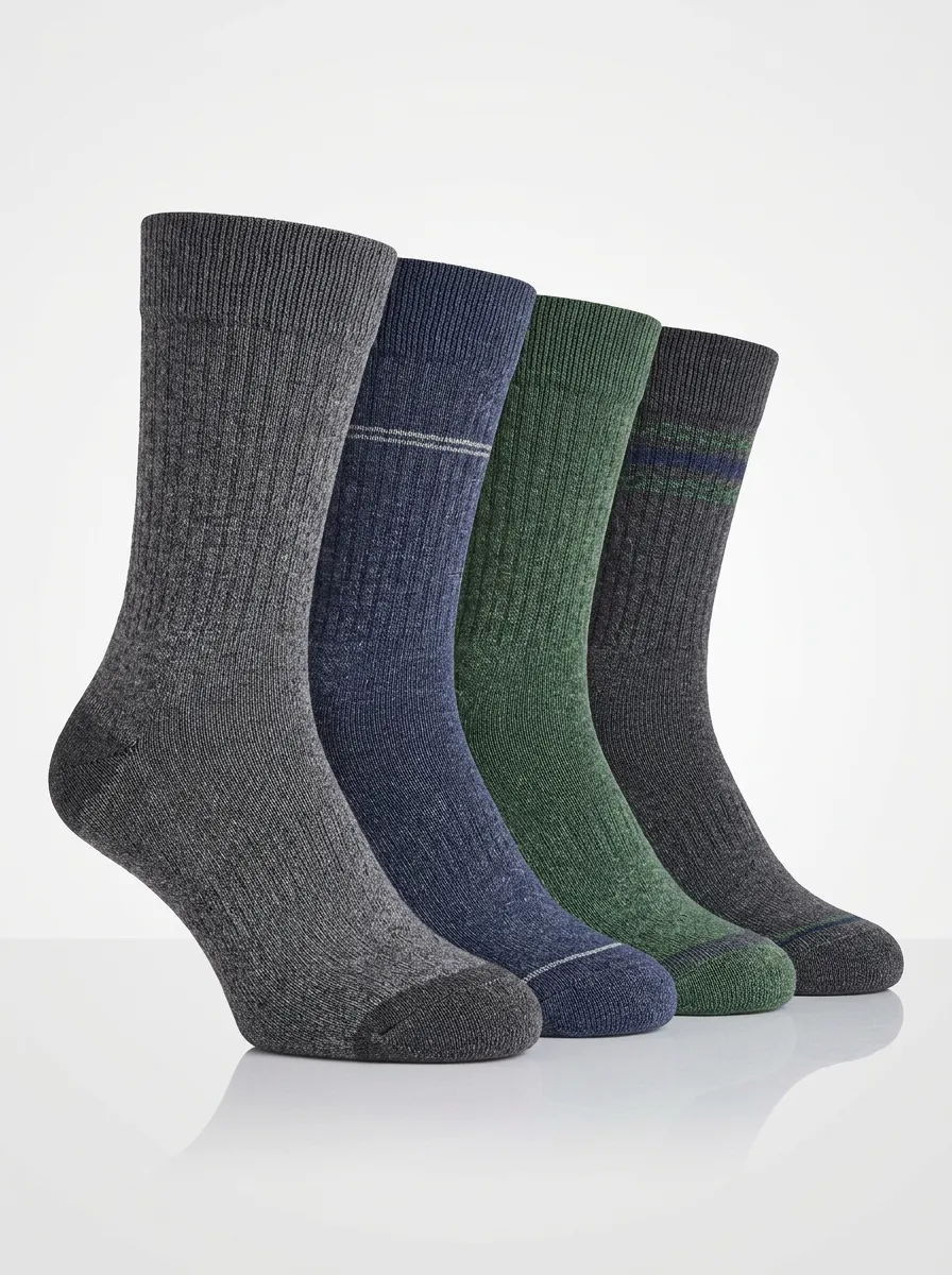 Striped Heathered Texture Ribbed Texture Reinforced Toe Men's Crew Socks Four-Pair Pack