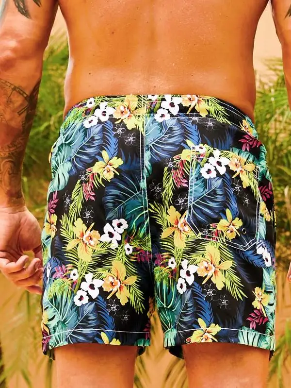 Men's Flower Tropical Print Swim Trunks