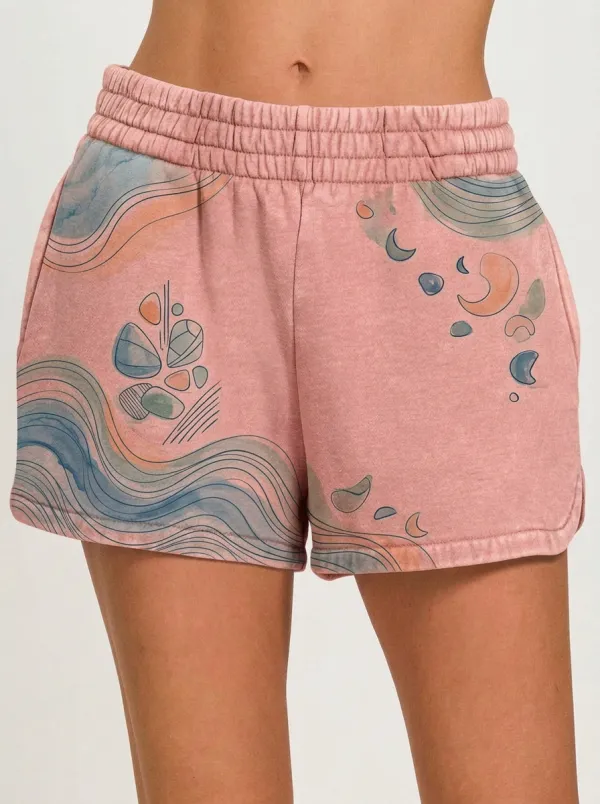 Women's Boho Abstract Moon Wave Graphic Shorts