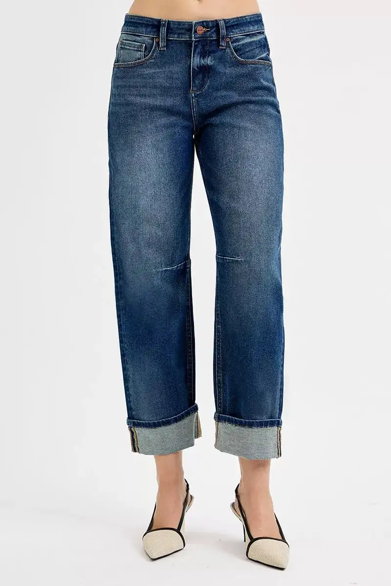 Everyday Cuffed Hem Barrel Leg Jeans
