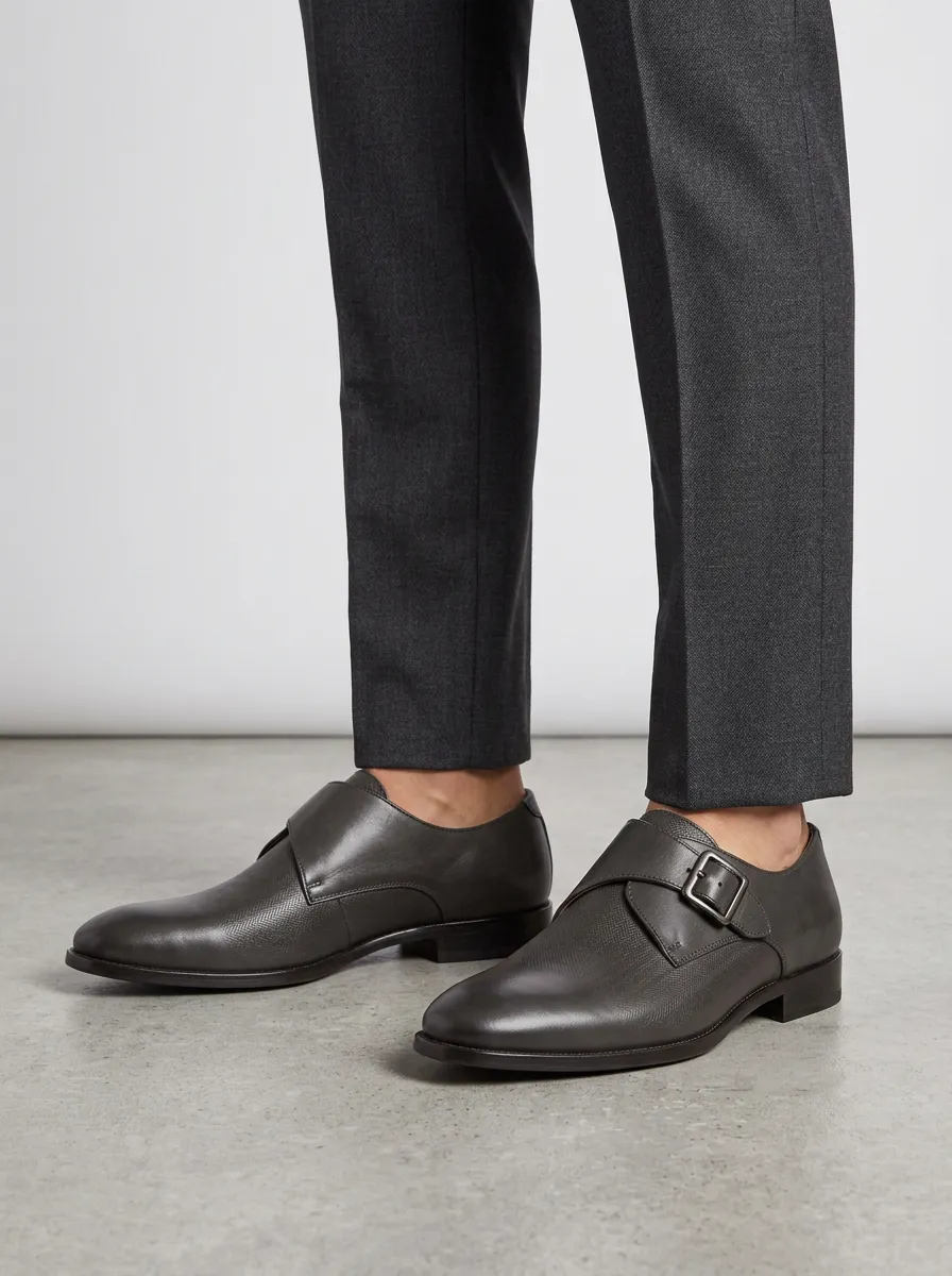 Men's Business Formal Herringbone Pattern Buckle Leather Shoes
