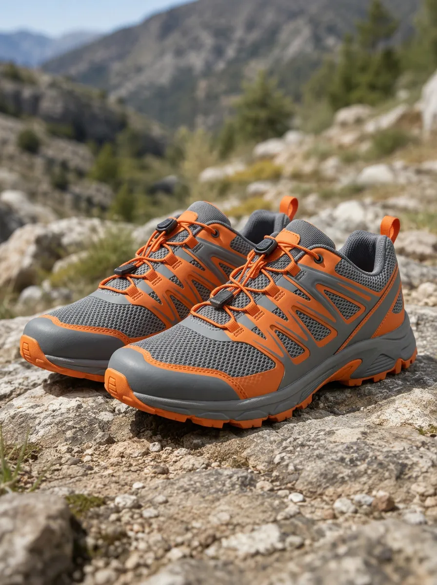Men's Outdoor Hiking Orange Grey Mesh Printed Sneakers