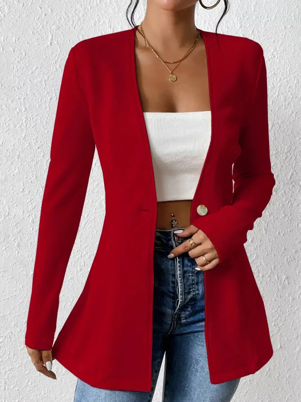 One Button Long Sleeve Blazer Easy Layering Piece