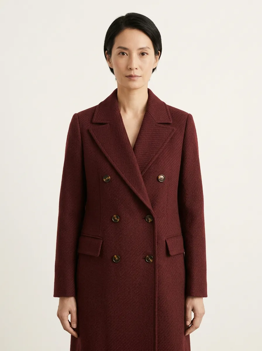 Women's Classic Camel Double-Breasted Wool-Blend Long Coat