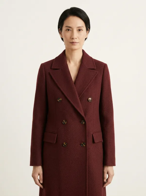 Women's Classic Camel Double-Breasted Wool-Blend Long Coat
