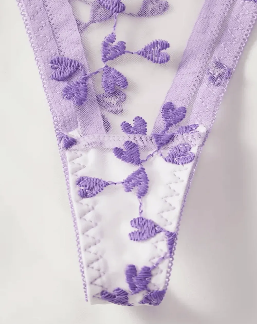Heart Embroidered Sheer Lingerie Set