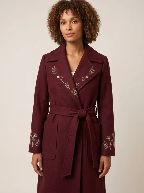 Women's Floral Embroidered Navy Pattern Coat
