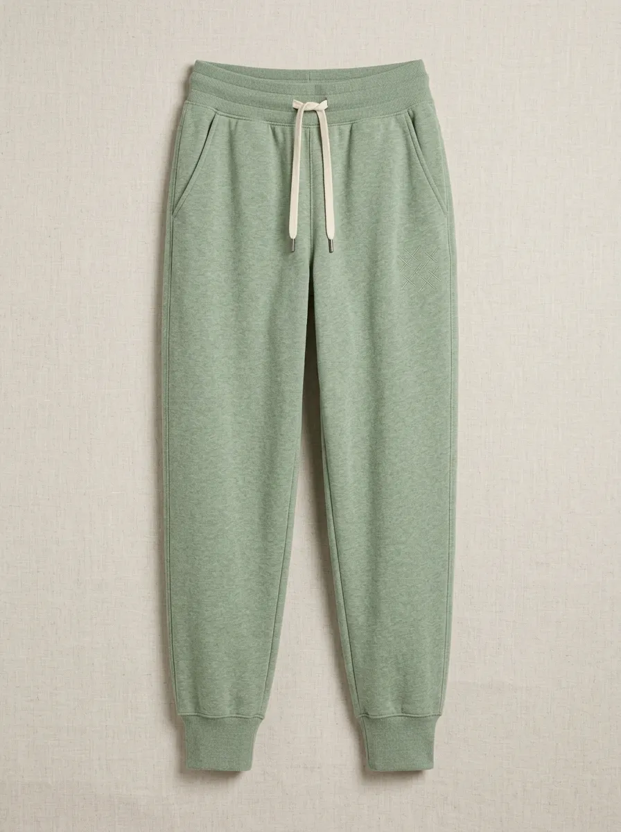 Women's Sage Green Cross Pattern Embroidered Jogger Pants