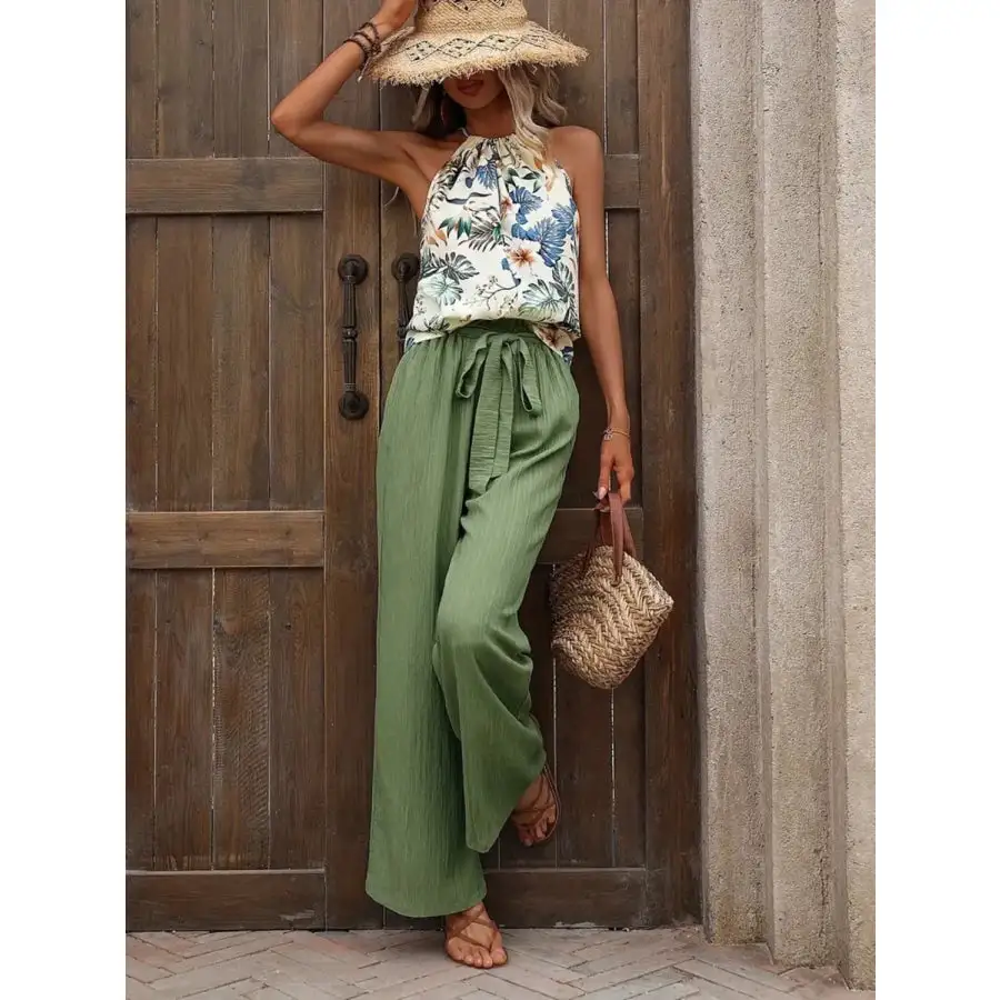 Printed Tank Top and Wide Leg Pants Set