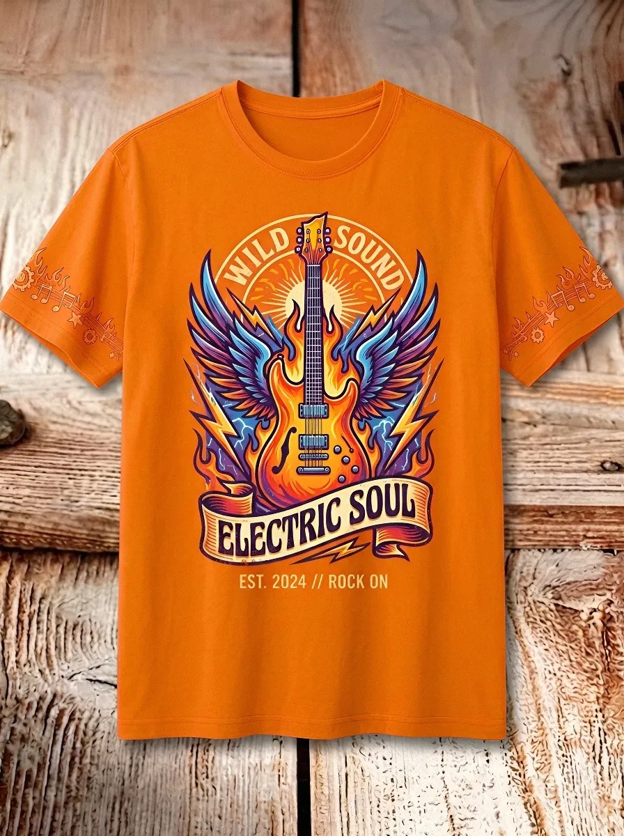 Unisex Rock Music Lover Electric Guitar Wings Printed T-shirt