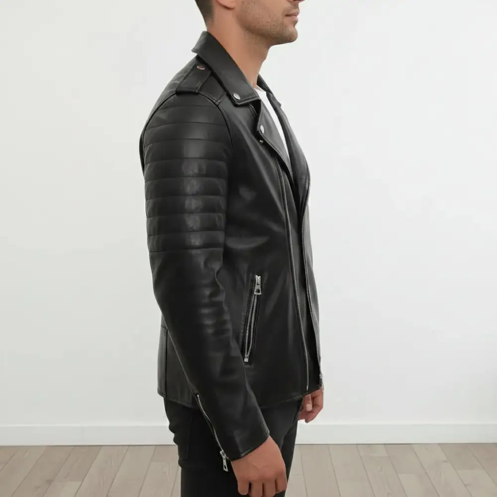 Streamlined Leather Biker Motorcycle Jacket