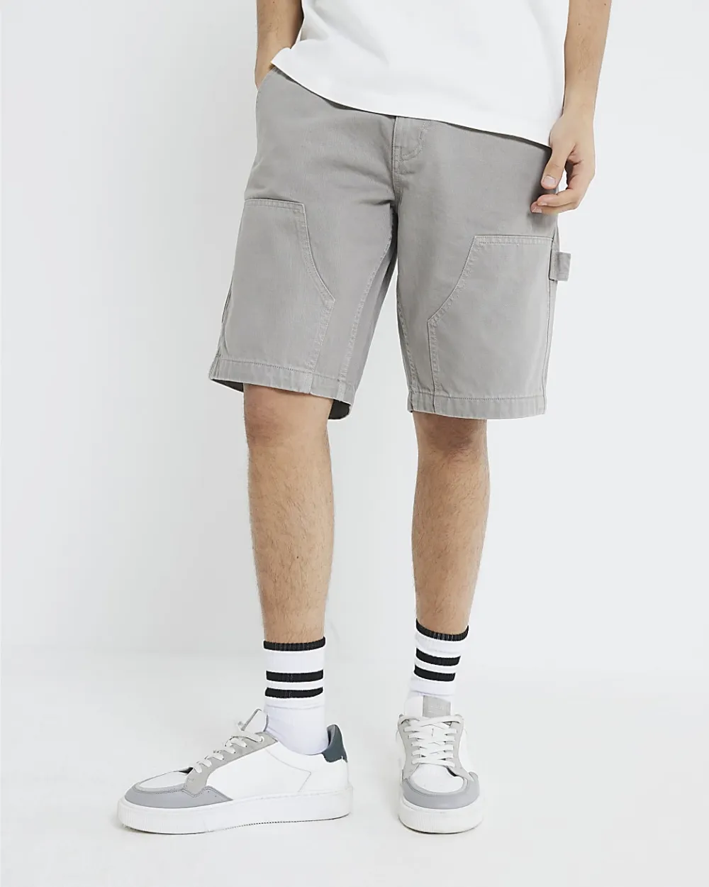 Men's Grey Denim Shorts with Large Pockets