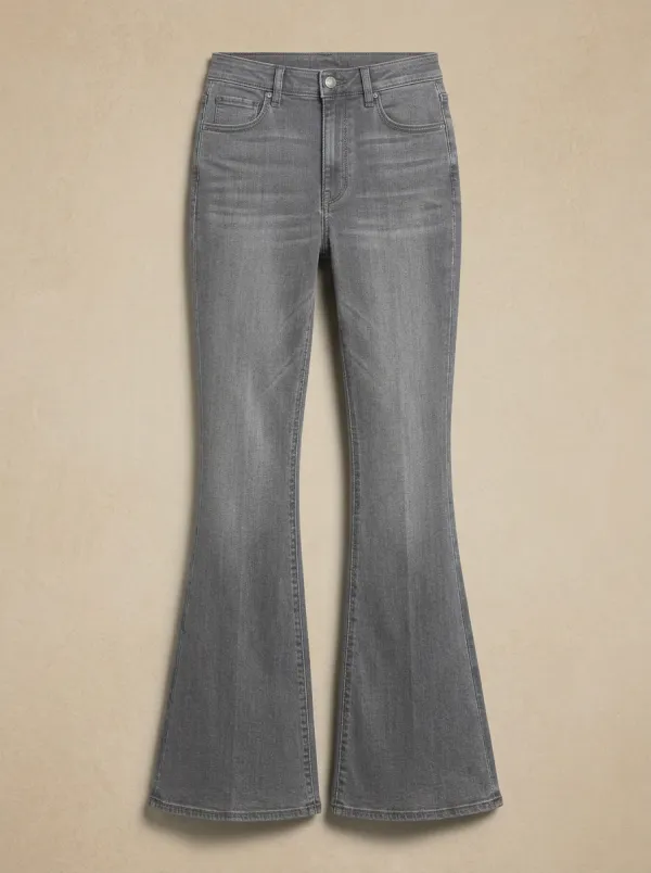 Effortless Faded Finish High Rise Flare Jeans