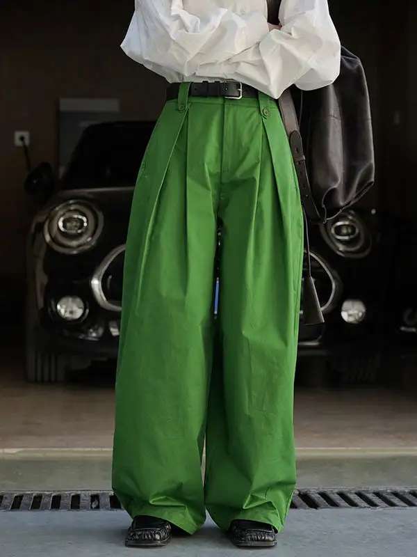 Women's High Waist Loose Fit Pleated Pants