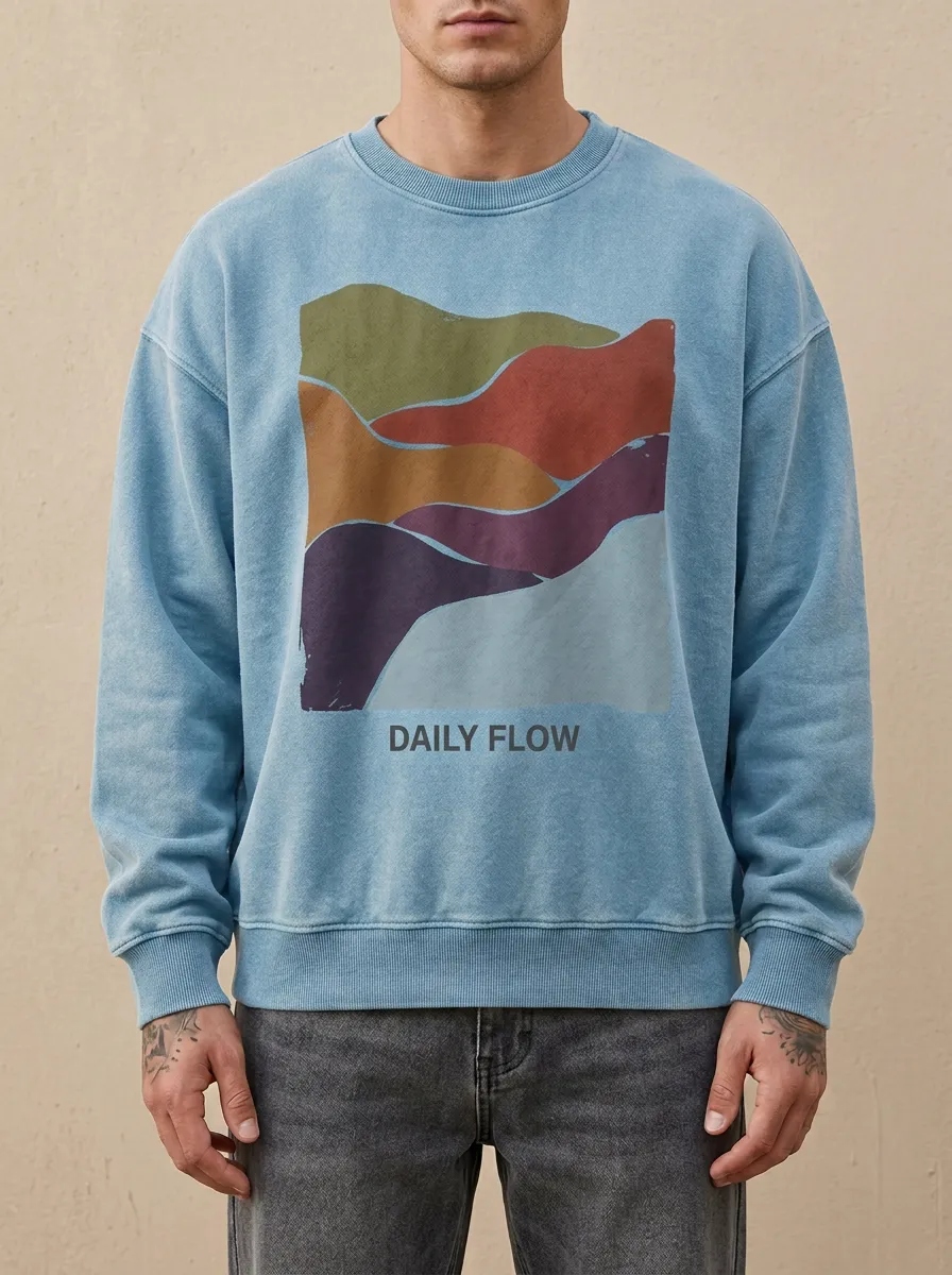 Men's Daily Flow Abstract Landscape Printed Sweatshirt Modern Pattern