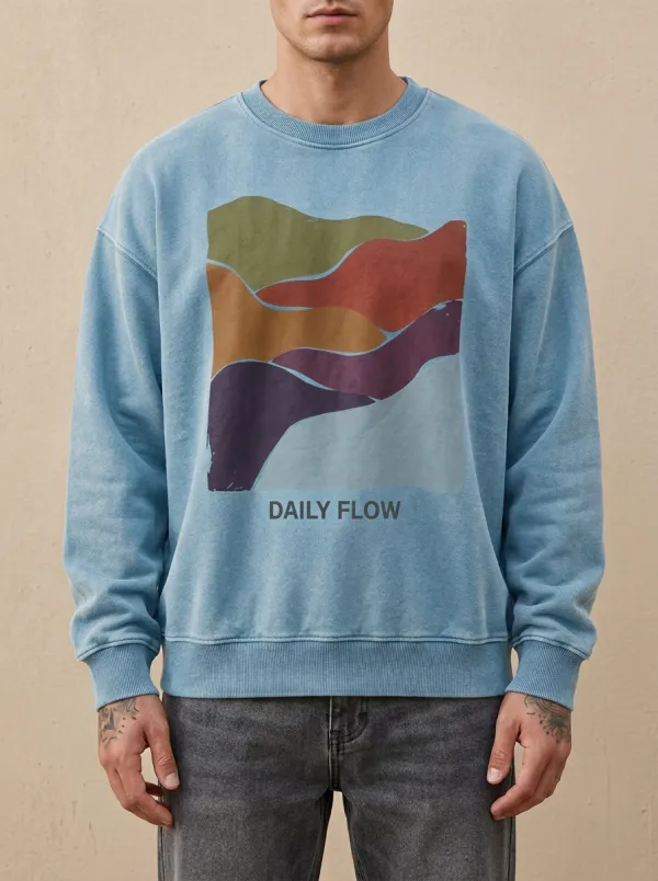 Men's Daily Flow Abstract Landscape Printed Sweatshirt Modern Pattern