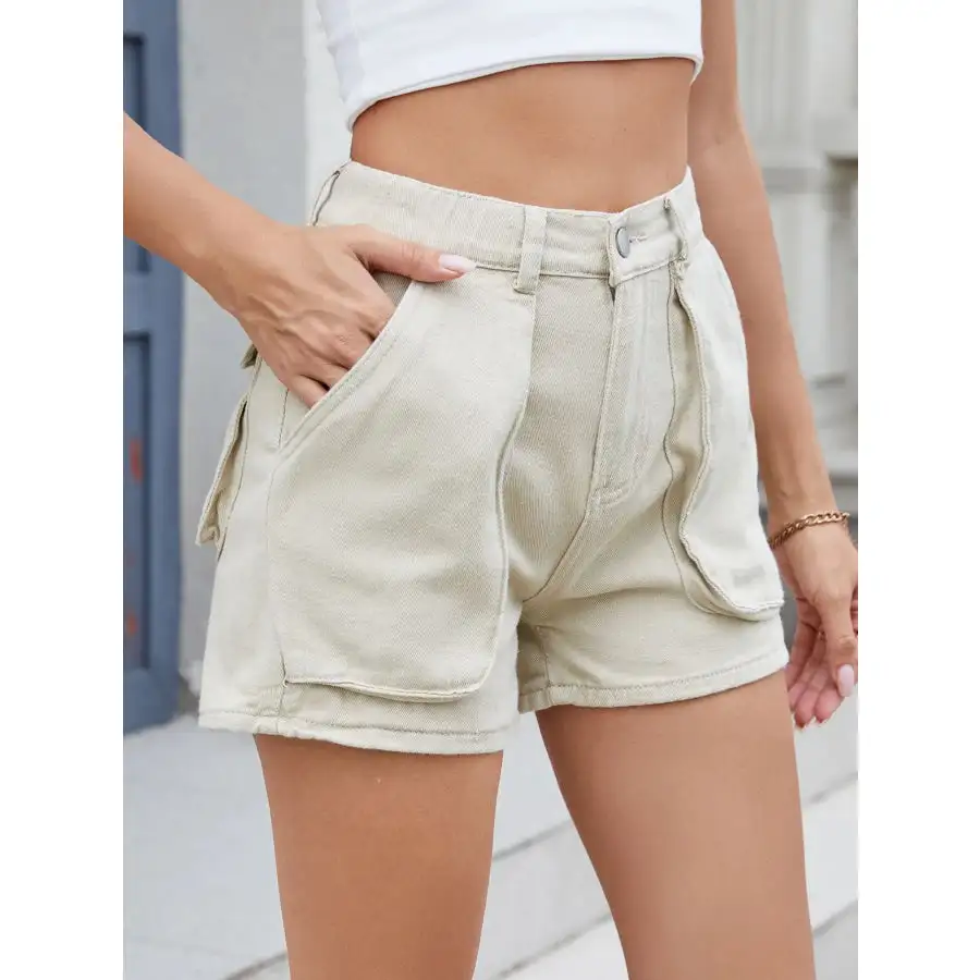 High Waist Utility Pocket Denim Shorts