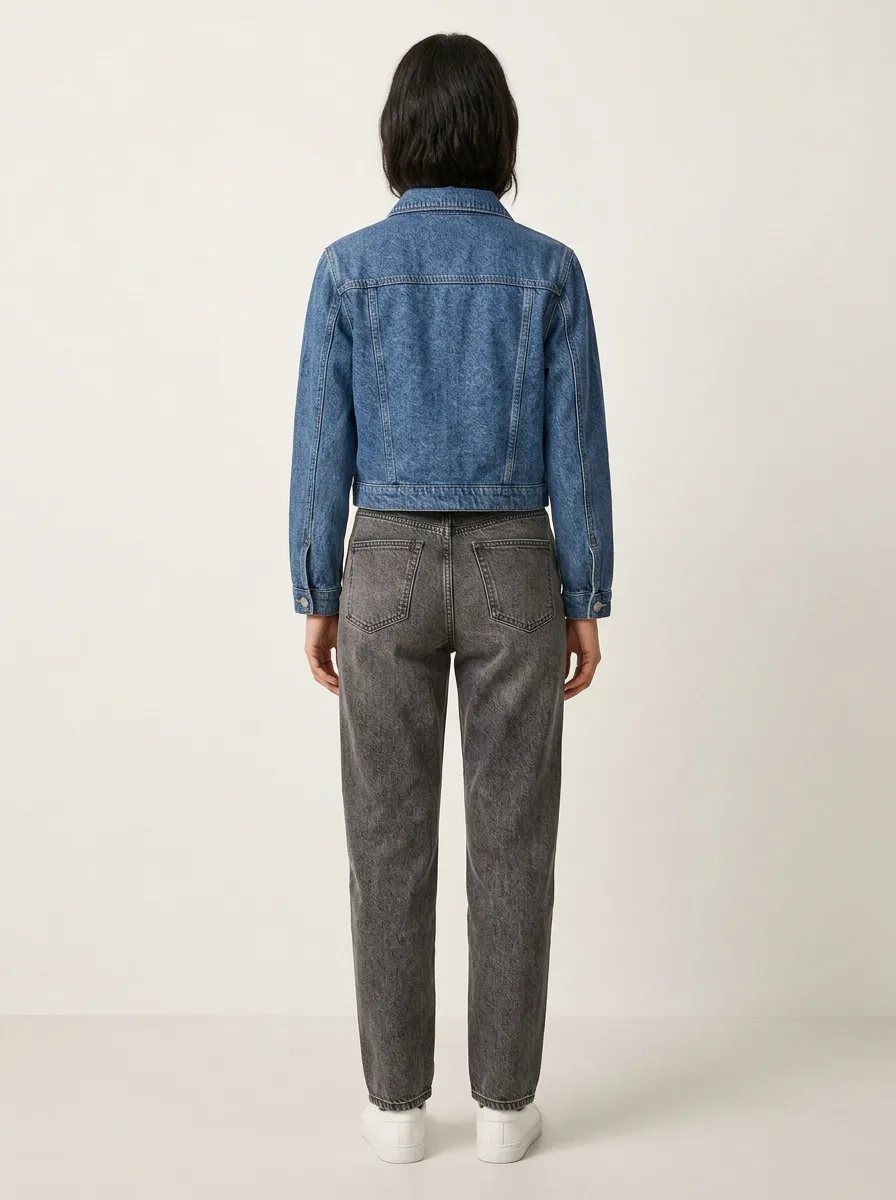 Women's Blue Denim Floral Chest Embroidery Jacket